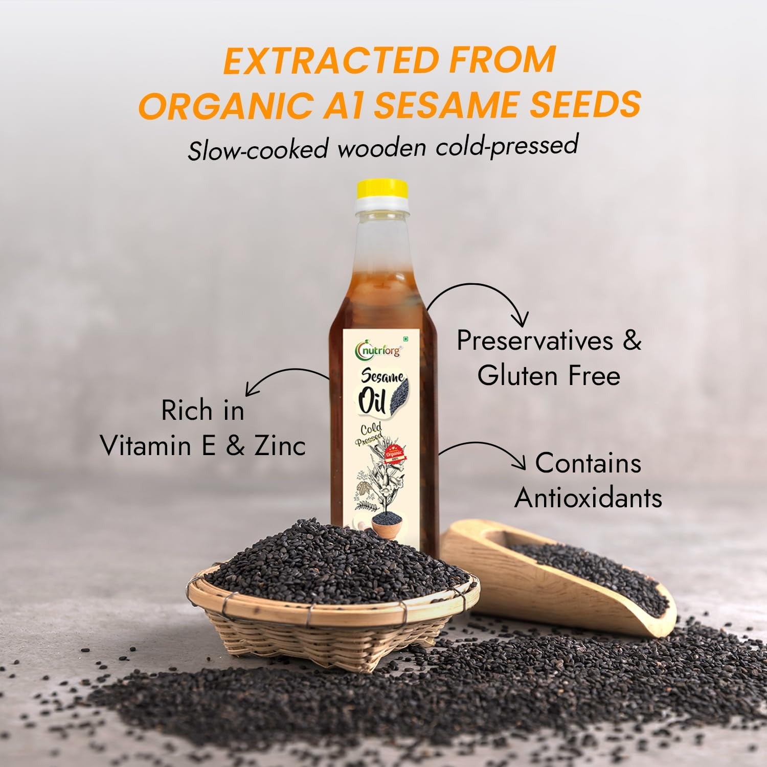 Nutriorg Organic Cold Pressed Black Sesame Oil - 500 ml