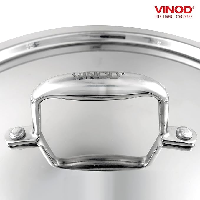 Vinod Platinum Triply Stainless Steel Cookware Kadai With Lid | 2.5 Litres | 24 Cm | 2.5 Mm Thick | 3 Layer Kadhai