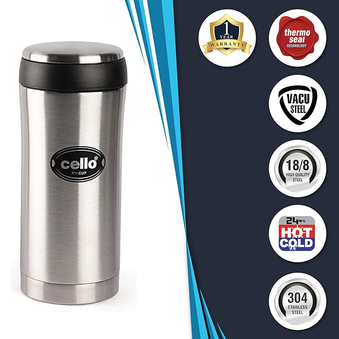 Cello My Cup Stainless Steel Water Bottle | 350 ml | Silver