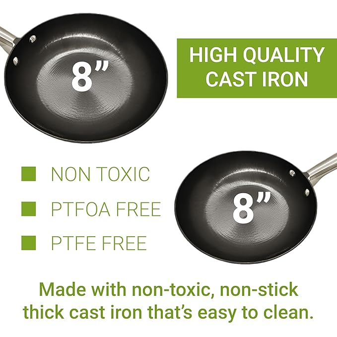 Femora Preseasoned Cast Iron 24 Cm Fry Pan | Non Toxic and Coating | Pack of 1 | Black