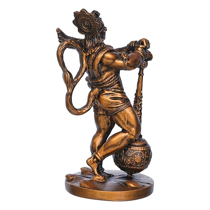Ecraftindia Golden Polyresin Handcrafted Standing Lord Hanuman Idol With Gada/ Mace | Ideal for Hanuman Jayanti