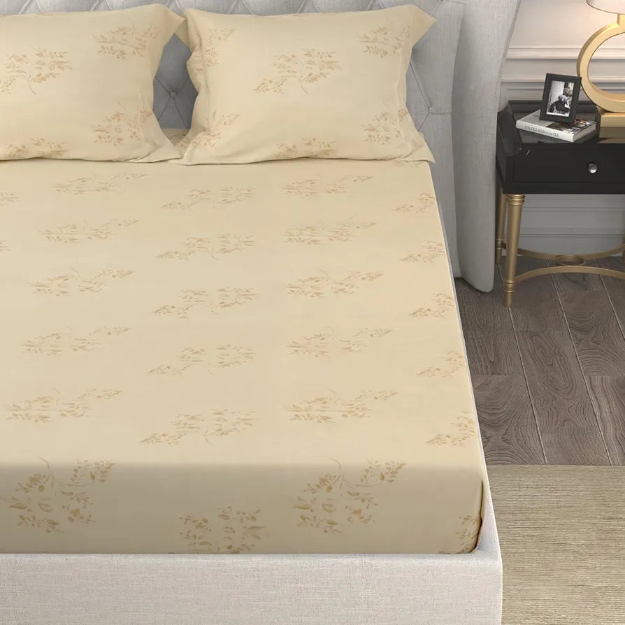 Cloth Fusion Glace Cotton Bed Sheet King Size Bed with 2 Pillow Covers 150 TC Floral Bedsheet Amber Elegance