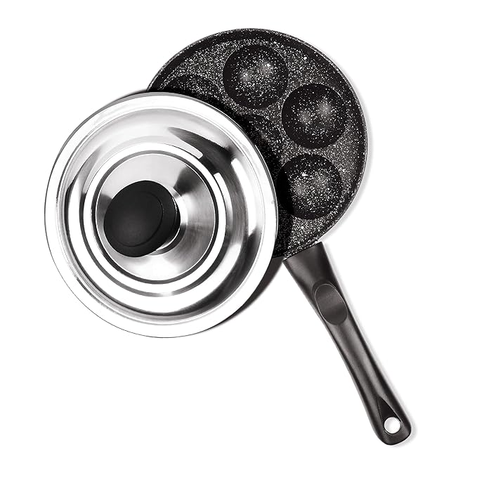 Milton Pro Cook Appam Patra with Stainless Steel Lid, Non-Stick Heavy Duty Aluminium, 7 Cavity, 12.8 Inch - 460 gms