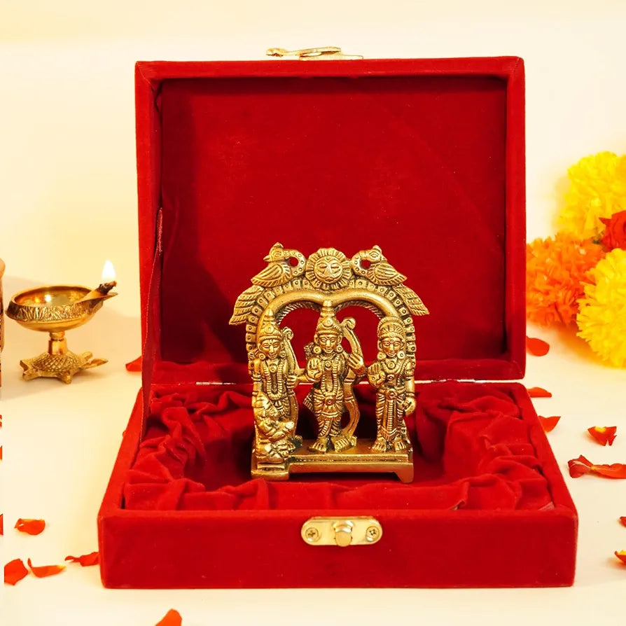 Ekhasa Pure Brass Ram Darbar Murti in Luxury Red Velvet Gift Box God Idols