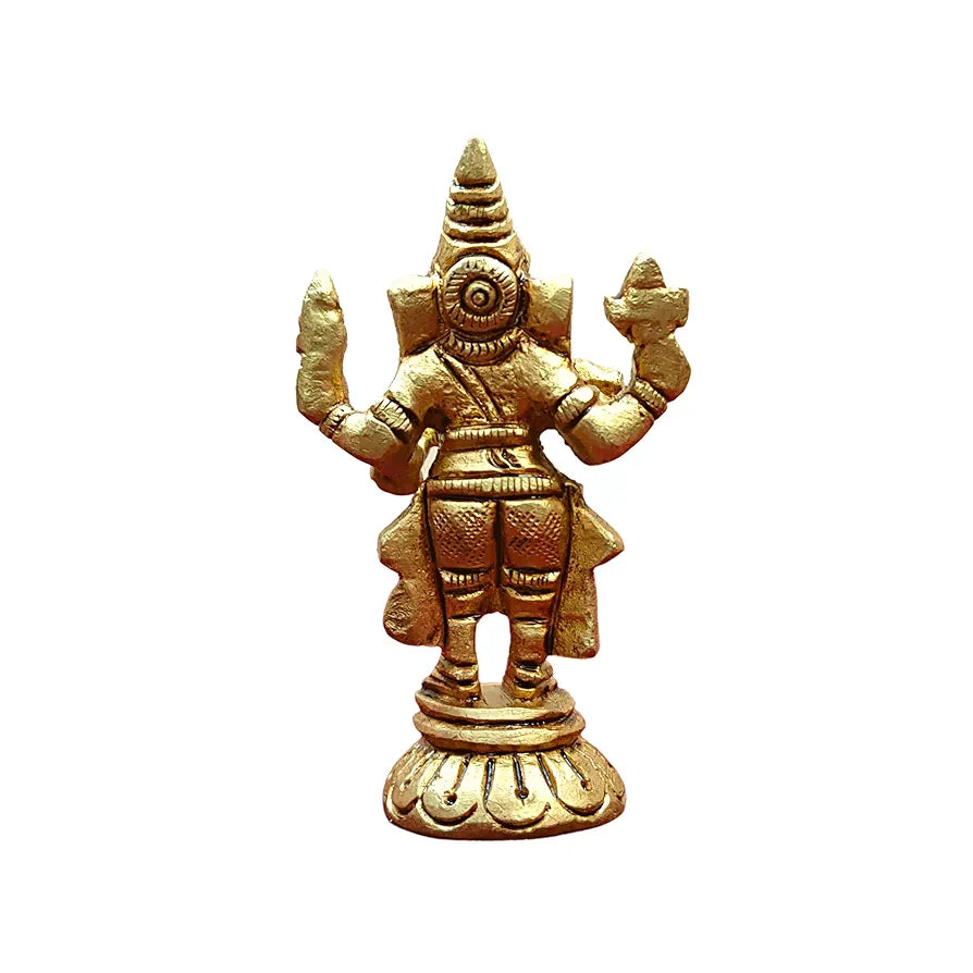 anciently Standing Ganesha Idol Brass, Ganesha Idol for Car Dashboard, Brass, Height 6.5CM, Gold Colour, 1 Piece