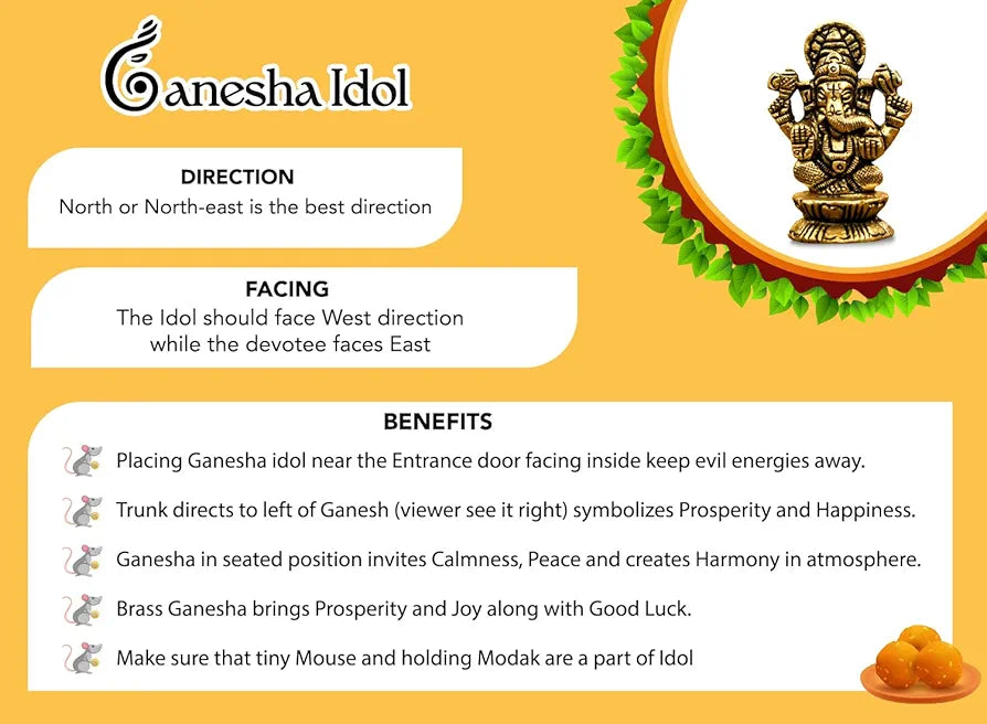 Ekhasa Pure Brass Ganesha Idol Pital Ganesh Murti Size: 5.5 cm