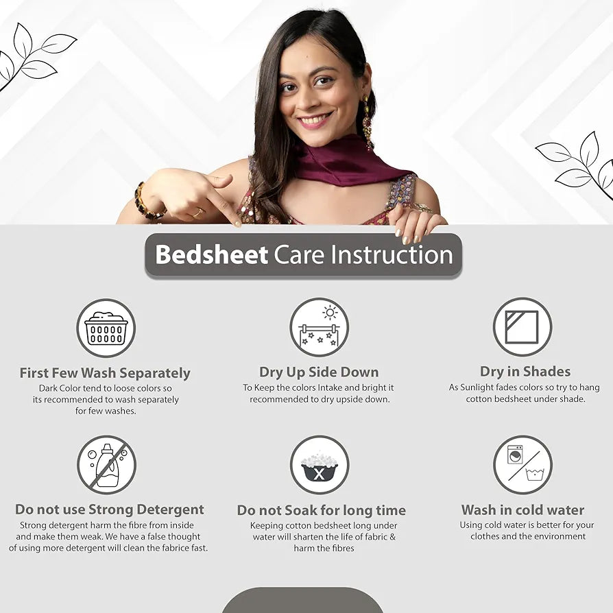 Divine Casa 144 TC Cotton Bedsheet for Double Bed with 2 Pillow Cover Colour Mint Pink