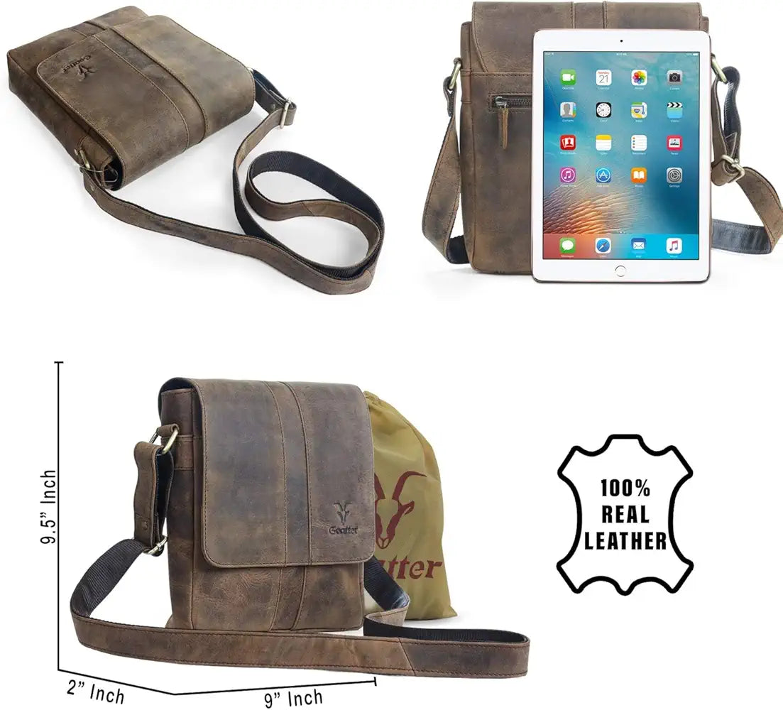 Goatter Genuine Leather Unisex Faster 9.5 Inch Messenger Bag  Gtht-03 - Brown
