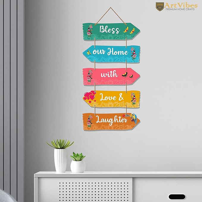 Artvibes Home Quotes Decorative Wall Art Mdf Wooden Wall Hanger for Living Room | Set of 5