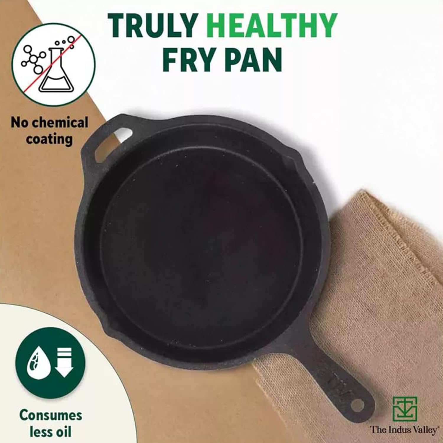 The Indus Valley Pre-Seasoned Cast Iron Fry Pan | Skillet With Silicone Grip