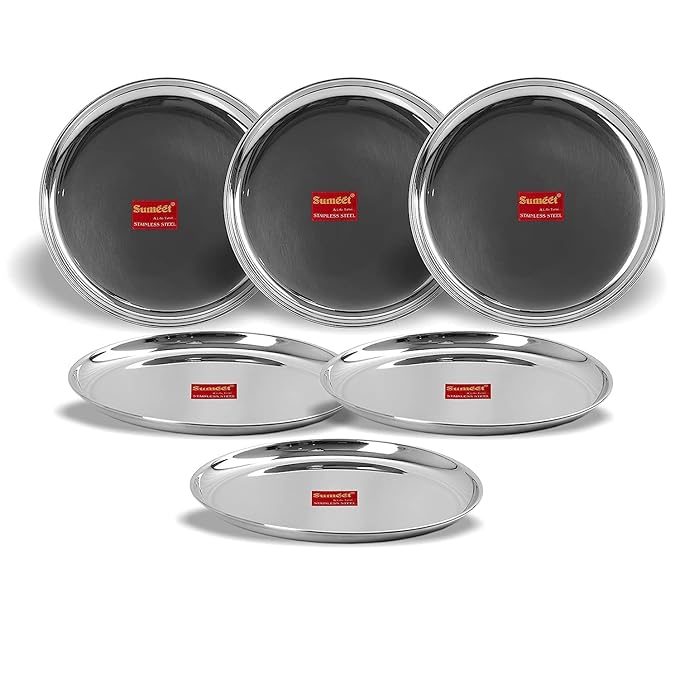 Sumeet Stainless Steel Heavy Gauge Shallow Salad Plates 18.5 cm Set of 6pc