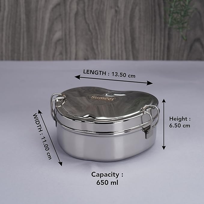 Sumeet Stainless Steel Apple Lunch Box/Tiffin - 650 ml Silver
