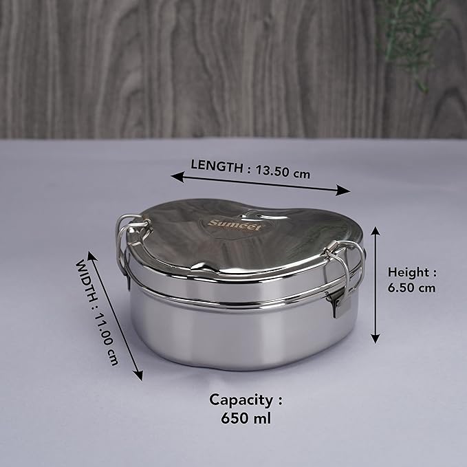 Sumeet Stainless Steel Apple Lunch Box/Tiffin Set of 2 Pcs| 650 ml Each