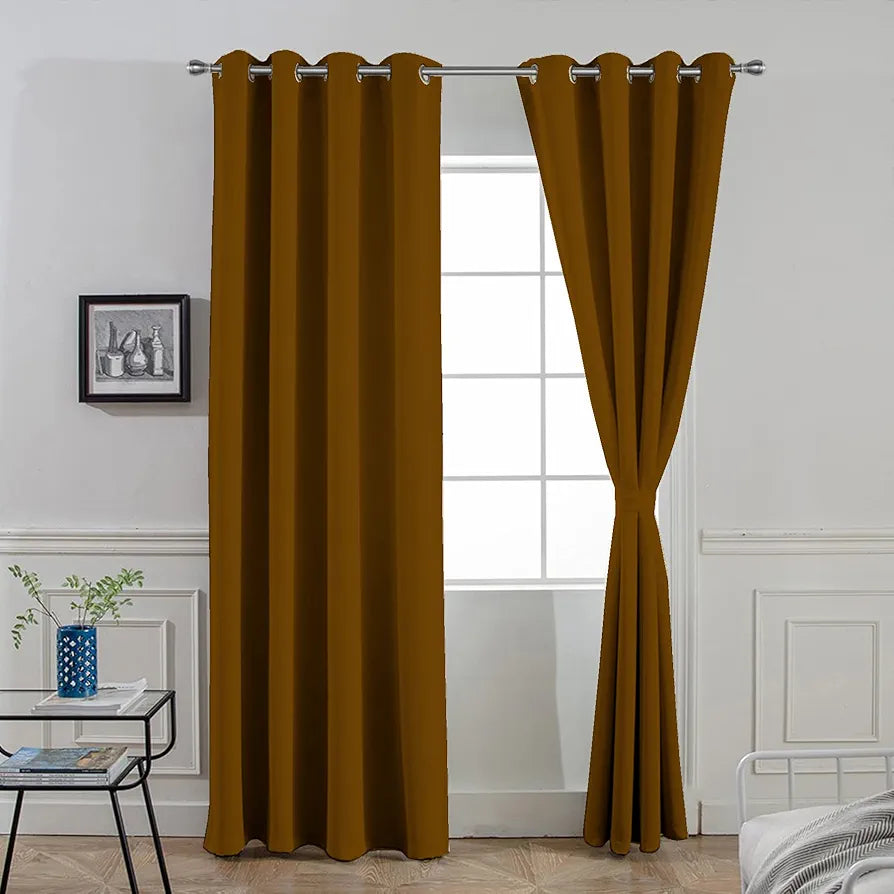 Divine Casa Super Satin Blackout Door Curtains Solid Panels for Complete Light Block Size 7 Feet Colour Deep Brown (Pack of 2)