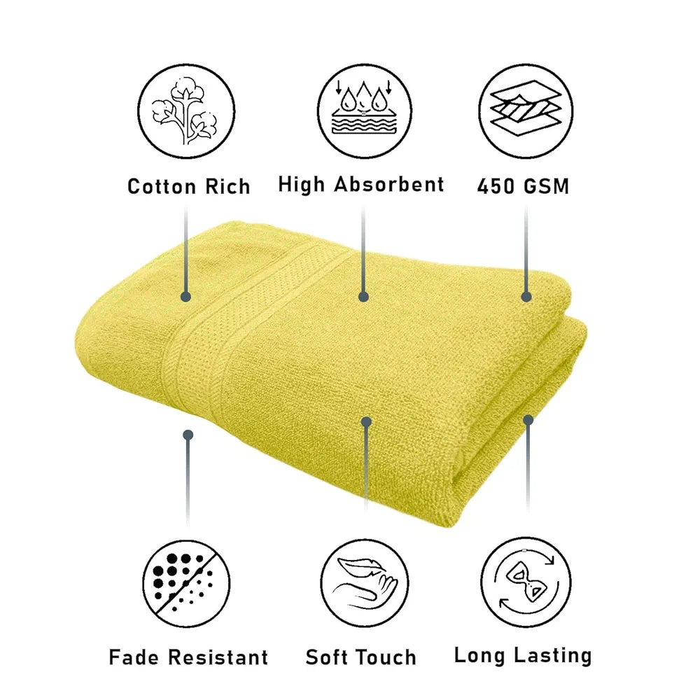 Luxe Home Cotton Bath Towel 450 GSM Quick Dry Large Size Bathroom Towels Colour Yellow