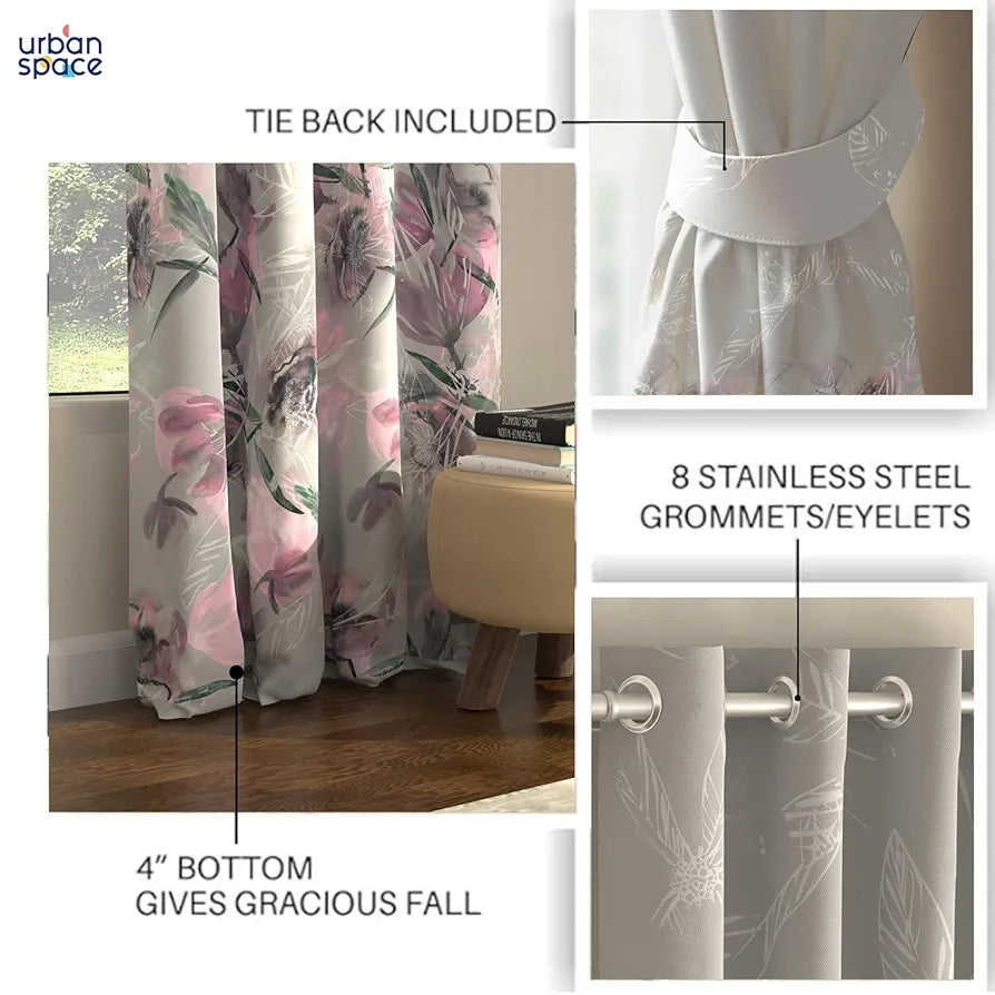 Urban Space Digital Printed Blackout Curtains for Door Bedroom Room Darkening Blackout Kids Decorative Curtains Winter Crocus Pink