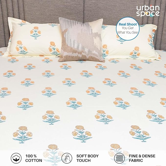 Urban Space Serene Cotton Bedsheet 2 Pillow Covers (Colour Sunflower Yellow)