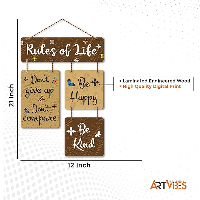 Artvibes Rules of Life Decorative Wall Art Wooden Wall Hanger for Living Room