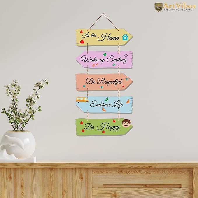 Artvibes Home Quotes Mdf Wooden Wall Hanger for Living Room | Set of 5