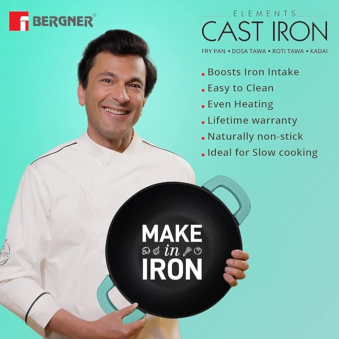 Bergner Elements Cast Iron 27 Cm | 3.8 Litres Kadai