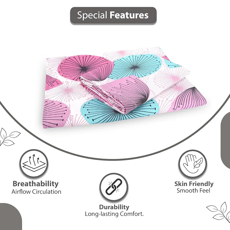 Divine Casa 144 TC 100% Cotton Single Bedsheet with 1 Pillow Cover Floral Pattern Colour Dusty Pink