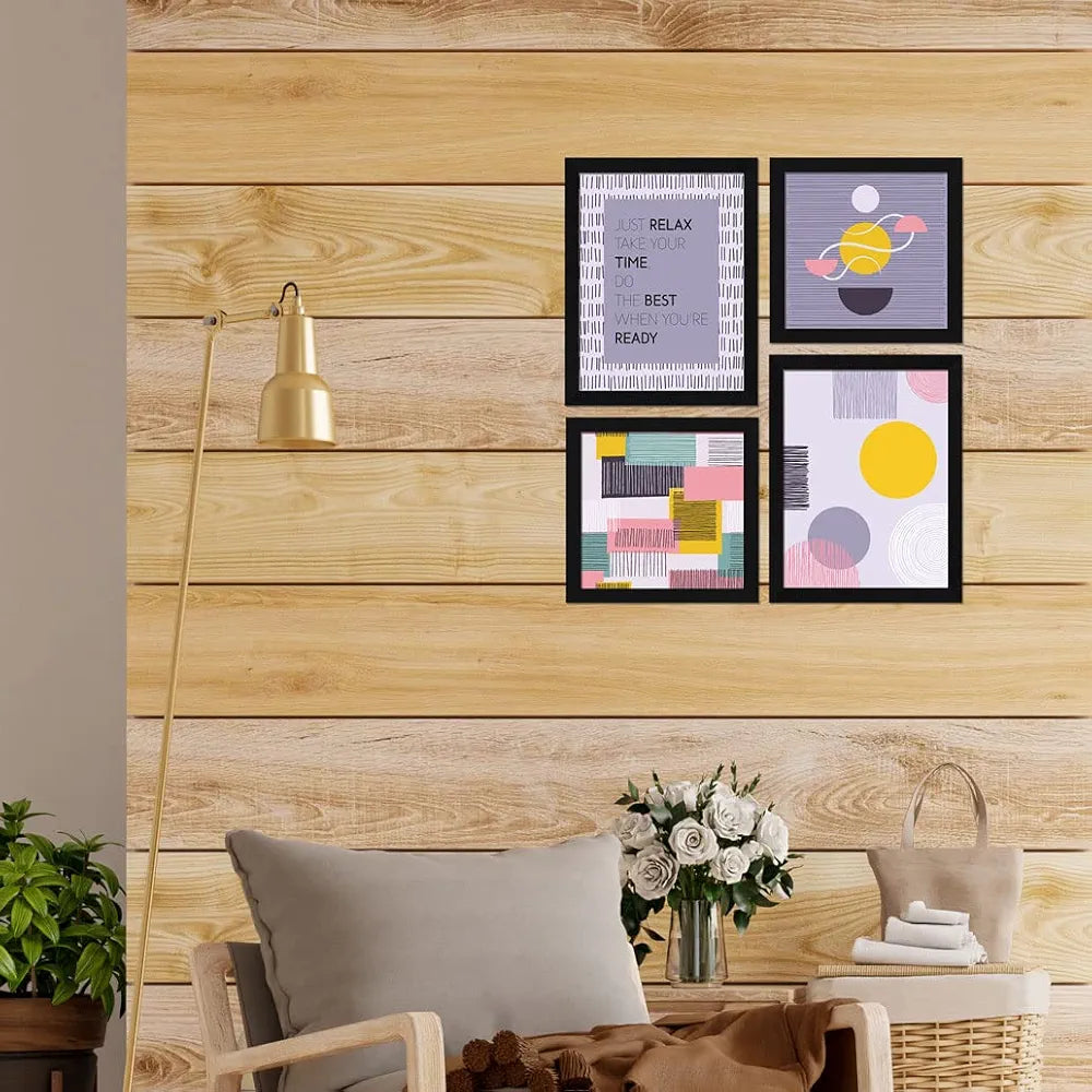 ArtX Paper Geometric Abstract Big Wall Art Frame Painting Multicolor Set of 4