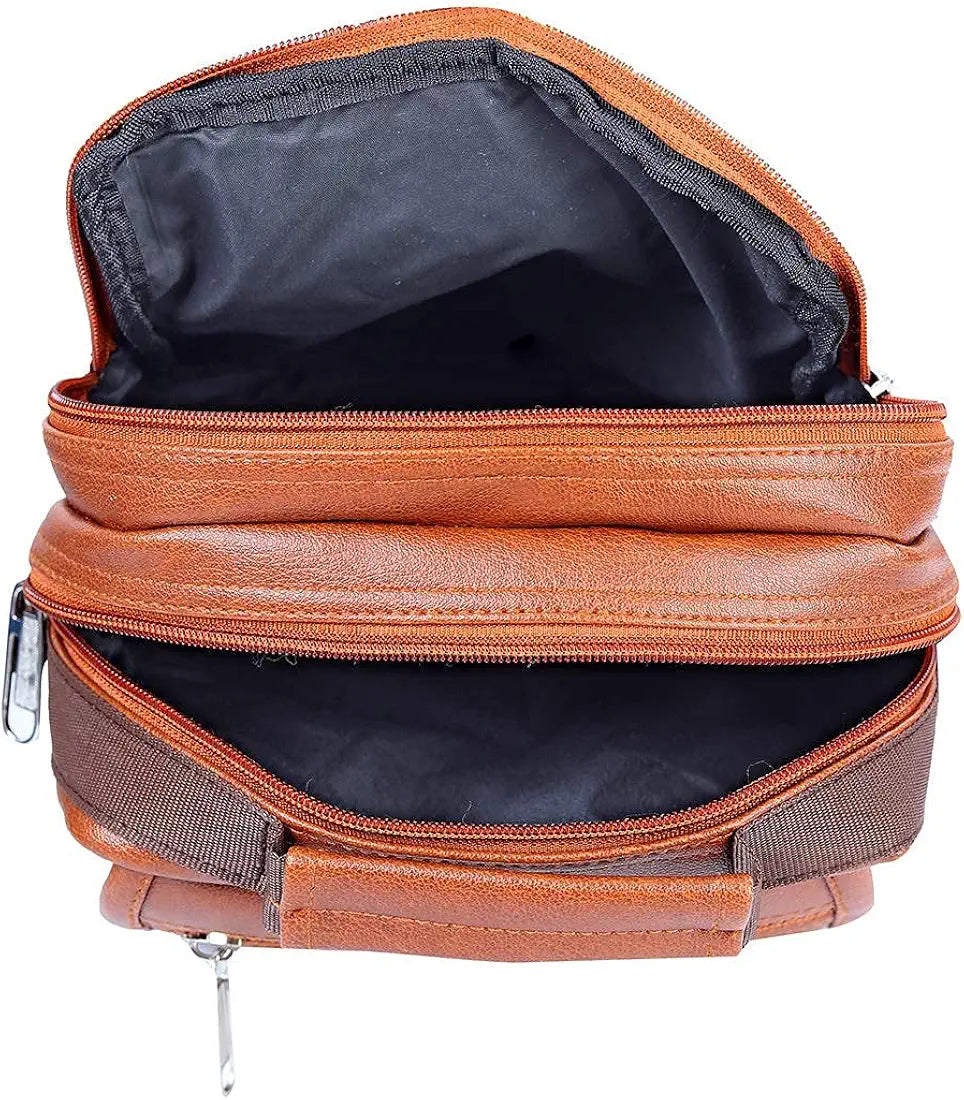Leather World Sling Bag for Men PU Leather Messenger Cross Body Travel Office One Side Chest Shoulder Bag for Men & Women. - Tan