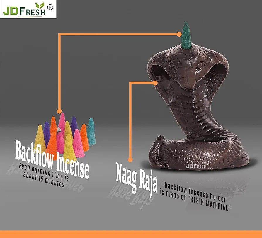 Jd Fresh Resin Snake Design Incense Holder Sheshnag With 30 Black Flow Cones