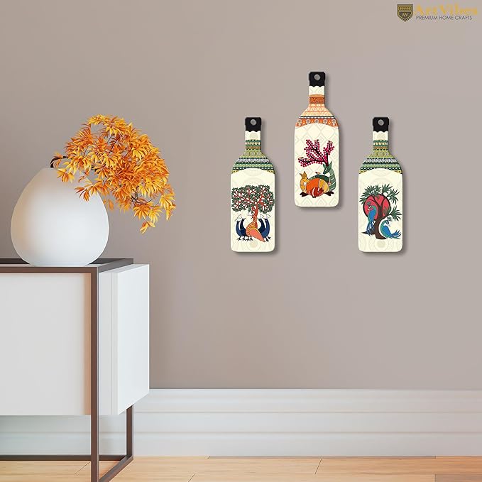 Artvibes Madhubani Art Wooden Wall Hanging for Home Decor | Set of 3