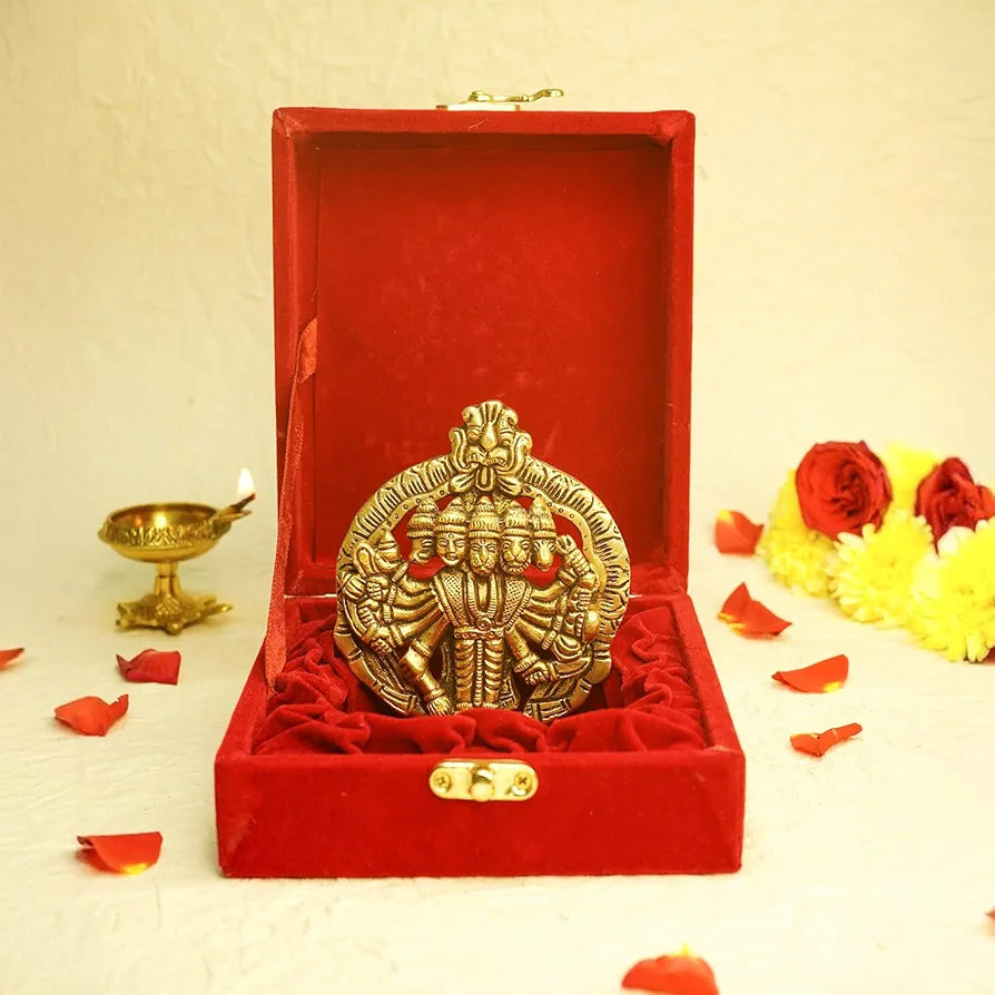 Ekhasa Pure Brass Panchmukhi Hanuman Murti in Luxury Red Velvet Gift Box God Idols