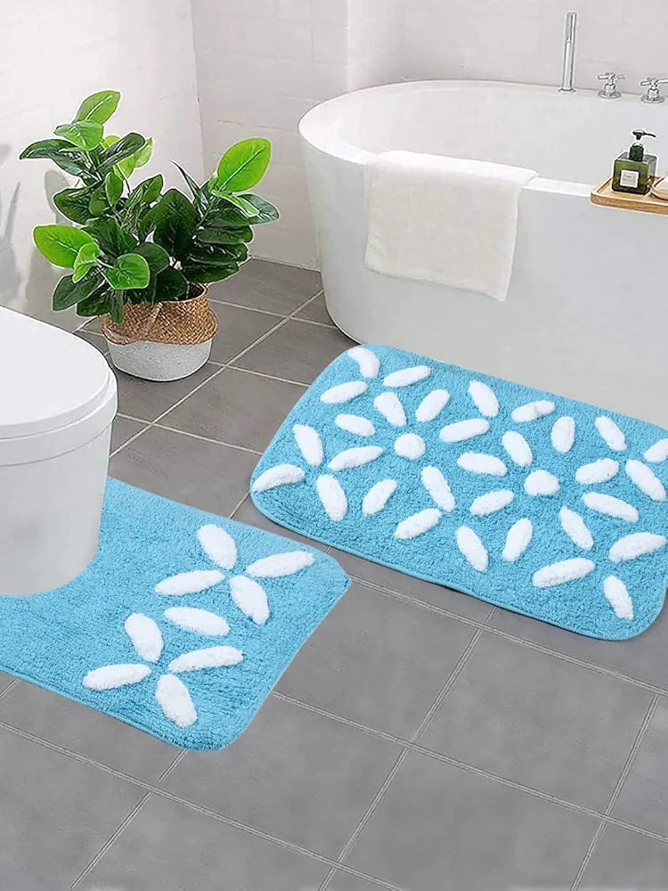 Saral Home Cotton Bathmat with Contour mat Colour Turquoise