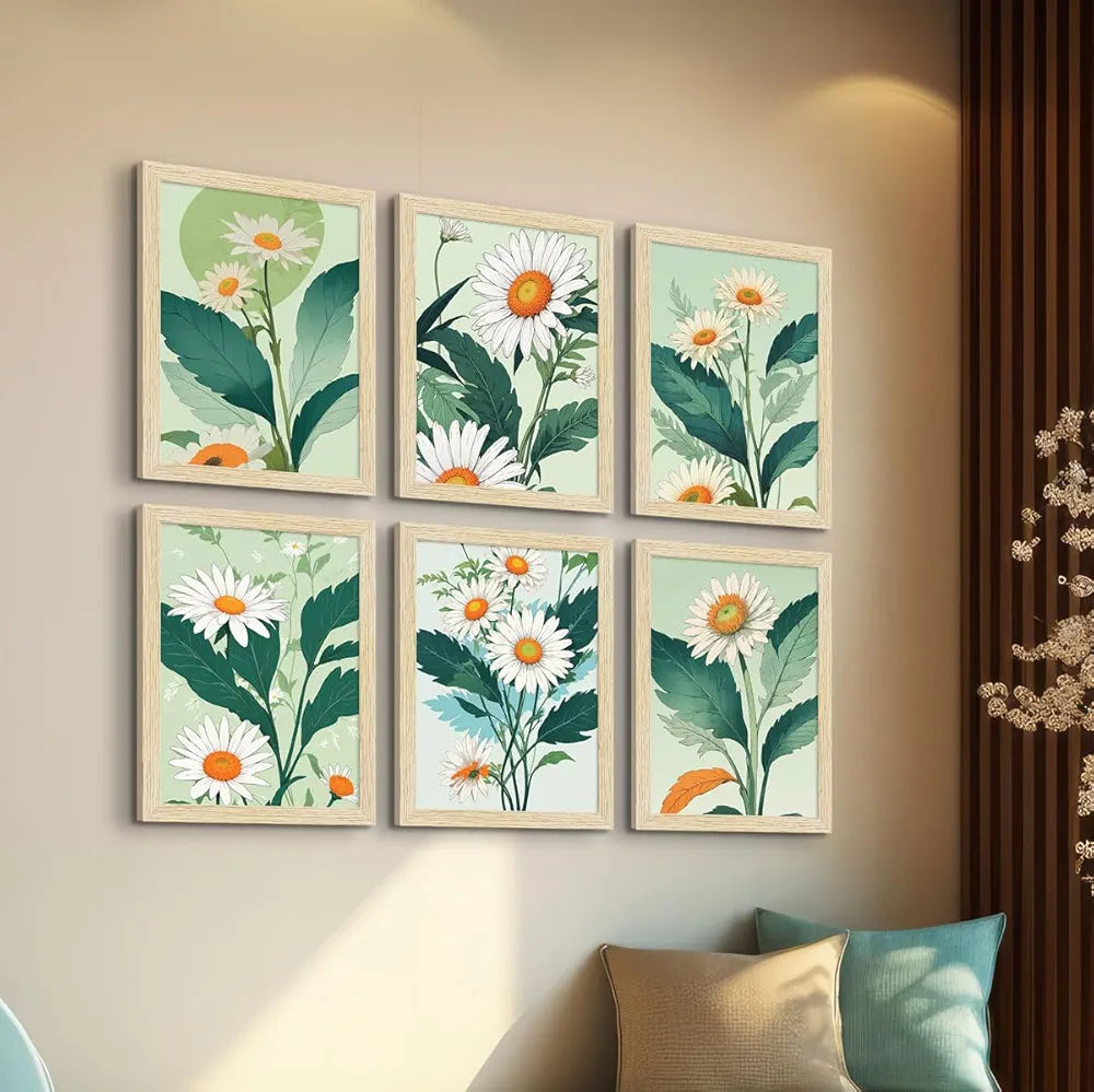 ArtX Paper Floral Art Paintings SunFlowers-SO6-01 With Frame Multicolor Set of 6