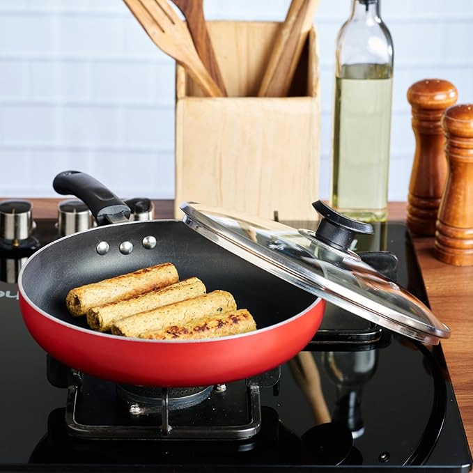 Vinod Zest Inducto Aluminium Non Stick Deep Frypan with Glass Lid - 22 cm | 3mm Thick | 3 Layer Coating
