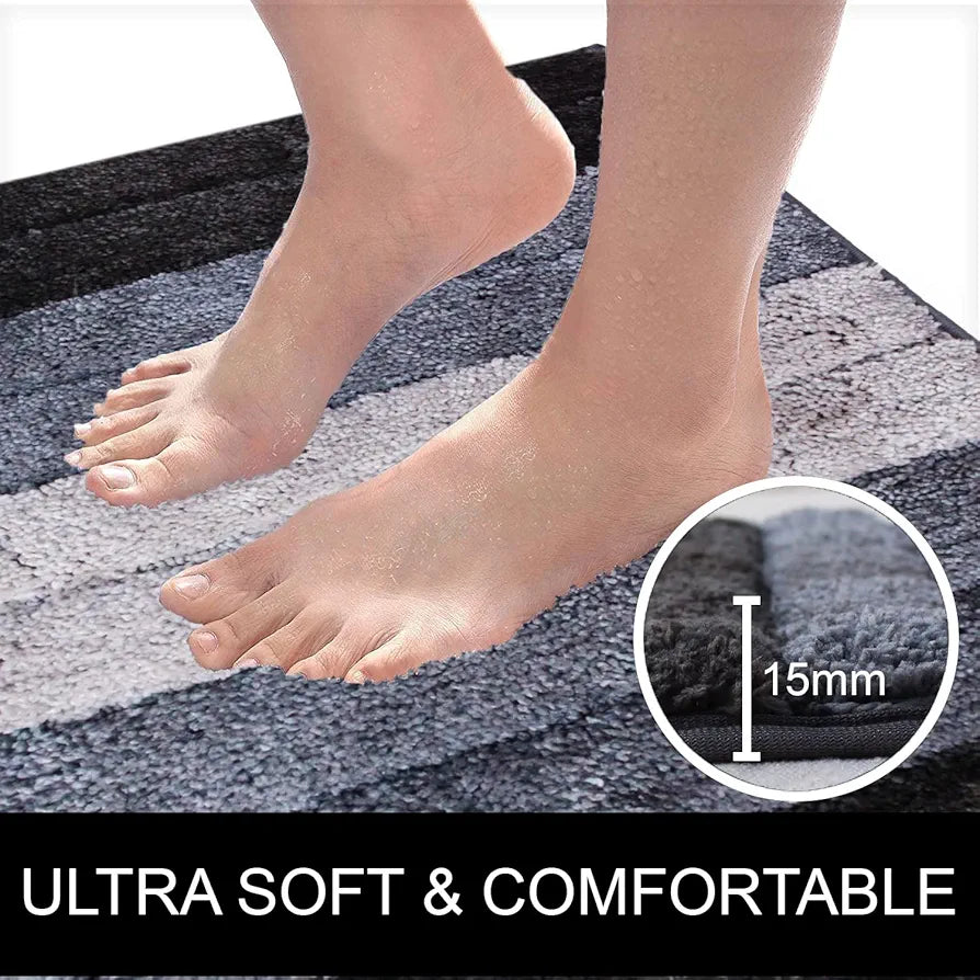 Luxe Home International Microfiber Rectangular Bath mat Soft Anti Slip Skid Luxury Mats 40X60 Cm  Colour Shadow (Pack of 2)