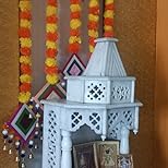 Handmade Artificial Marigold Fluffy Flowers Colorful Woolen Kite Bells Hangings 39 Inches Pack of 6