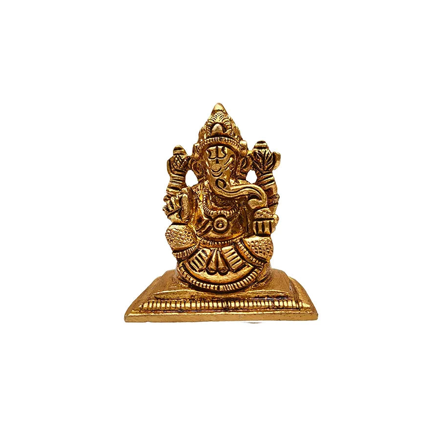 Anciently Premium Mini Ganesha Brass Idol | Mini Ganesha Idol for Car Dashboard Brass | Ganesh Chaturthi Gifts, 4CM Height, Gold Colour - 