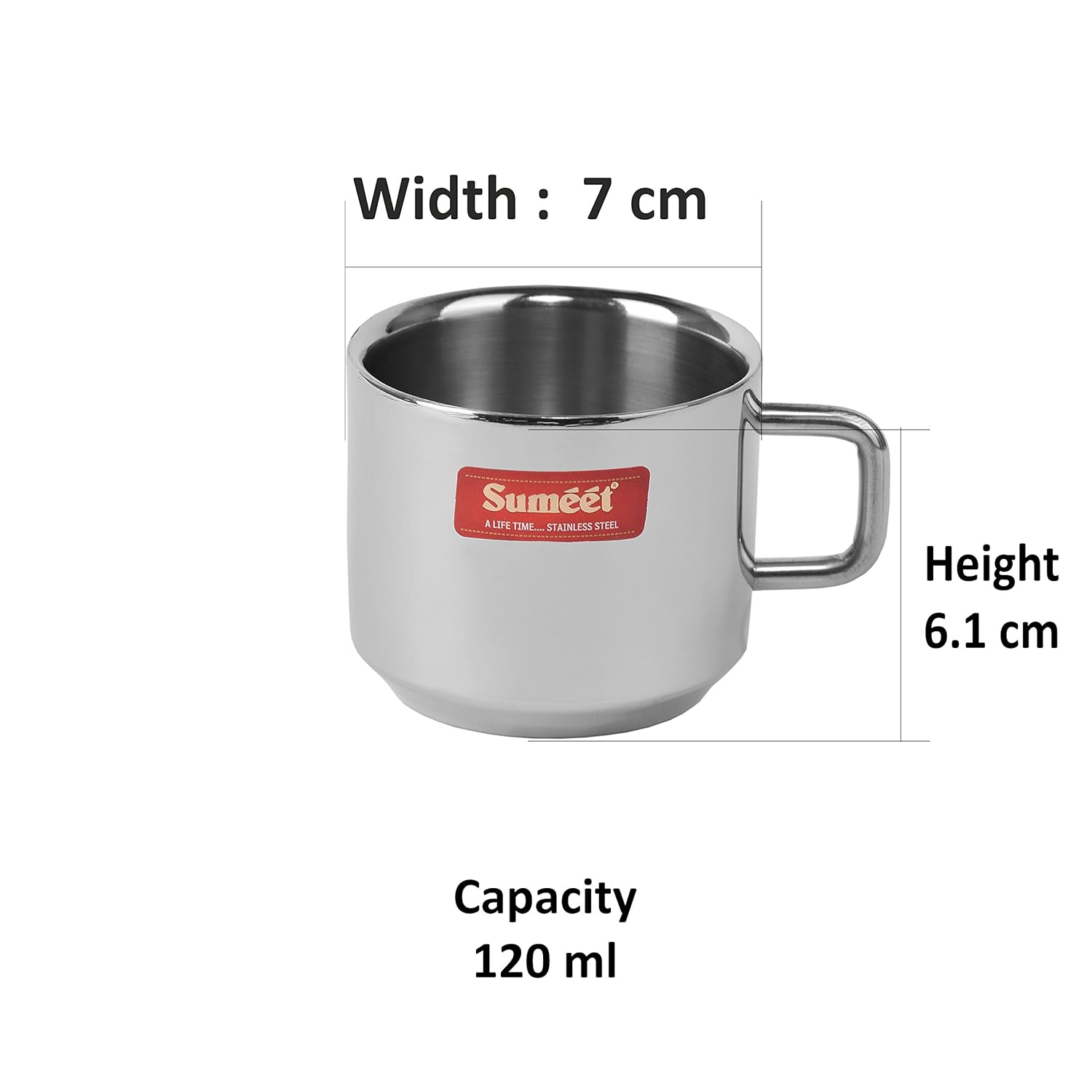 Sumeet Stainless Steel Double Wall Tea and Coffee cups set of 6Pcs (120 ml Each)