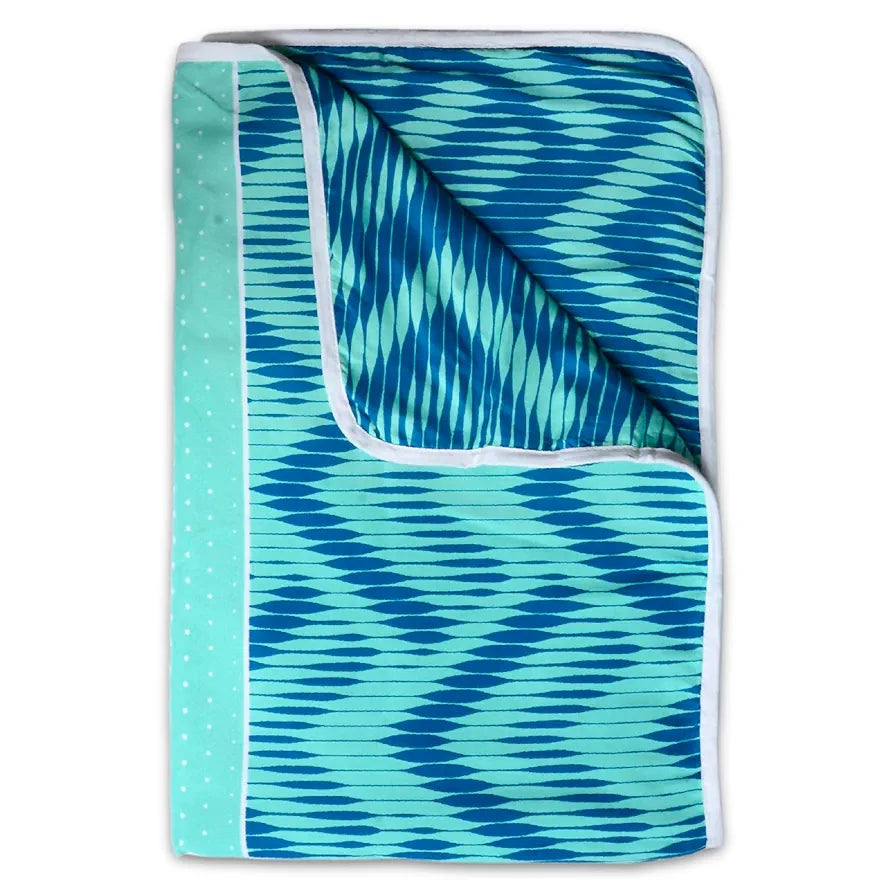 Divine Casa 120 GSM Microfiber Double Dohar Soft & Lightweight Throw Blanket Chevron Pattern Colour Aqua Chevron