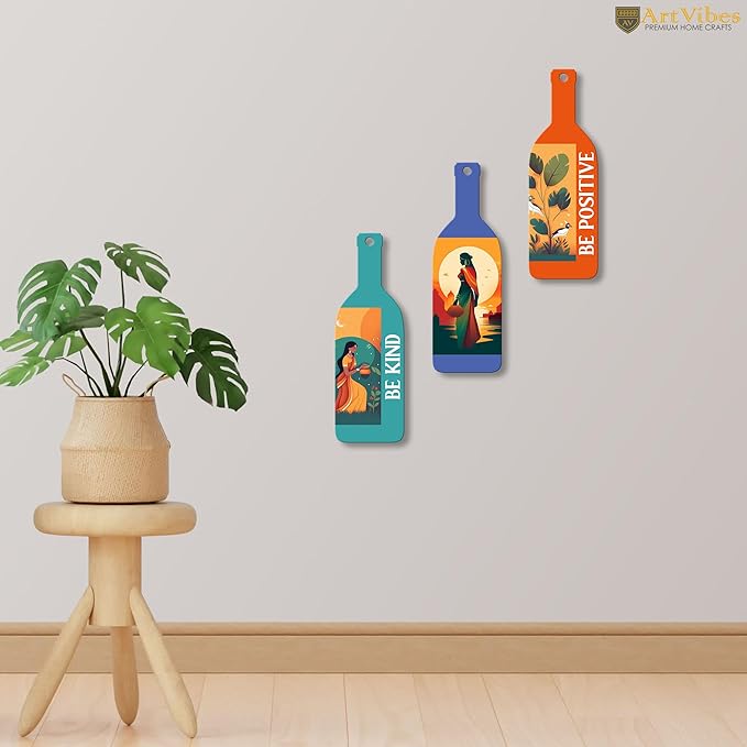 Artvibes Be Kind Be Positive Wooden Wall Hanging for Home Decor | Set of 3