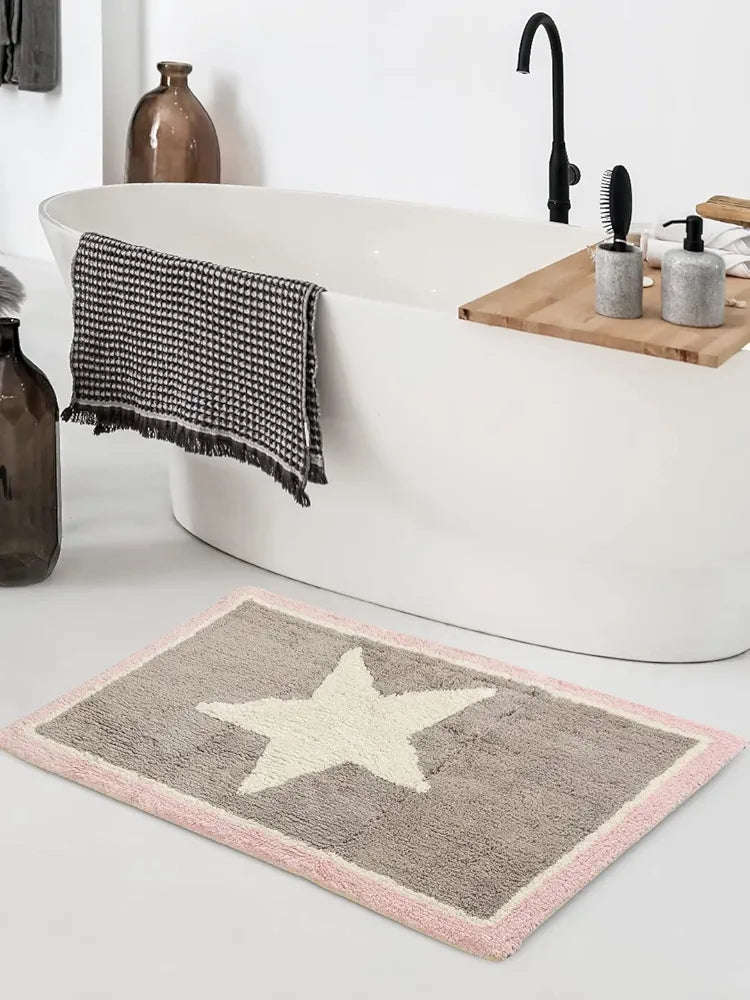 Sashaa World Star Patterned Bathmat Ultra Soft And Absorbent Bathroom Bathmat Colour Beige