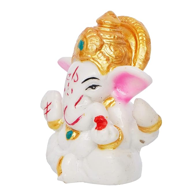 Ecraftindia White Resin Lord Ganesha Idol With Golden Mukut | Lord Ganesha Idol