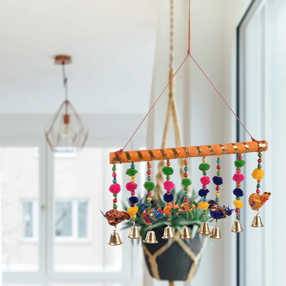 Kuber Industries Rajasthani Traditional Windchimes 5 Hanging Birds with Bamboo