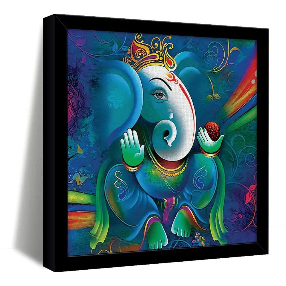 ArtX Ganesh Ji Big Canvas Painting With Frame Multicolour Square