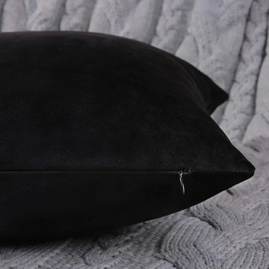 Aerohaven Premium Velvet Reversible Decorative Throw Pillow/Cushion Covers with Invisible Zipper (Black Colour Pack of 5)