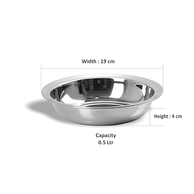 Sumeet Stainless Steel Heavy Gauge Multi Utility Serving Plates with Mirror Finish 19cm Dia Set of 6pc