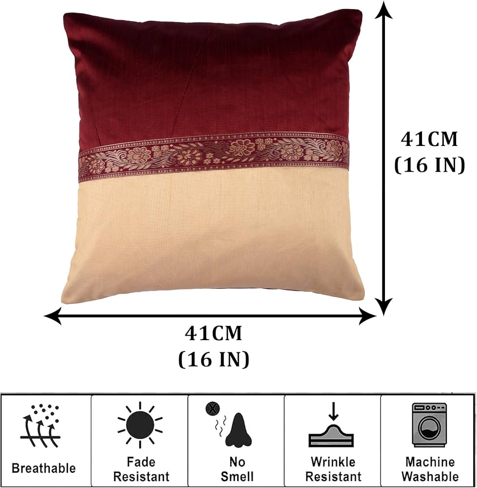 Kuber Industries Cushion Cover Pillow Covers Center Lace Cushion Covers Set of 5 Maroon