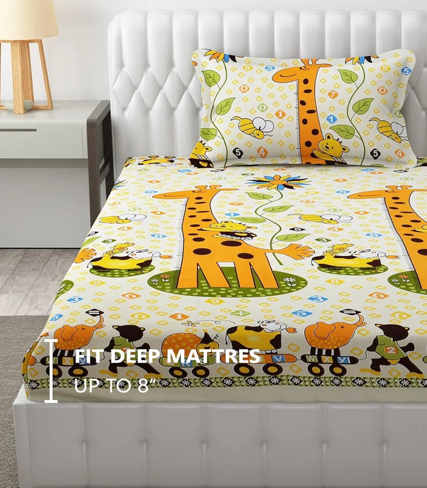 Fresh From Loom Hypoallergenic Elastic Fitted Bed Sheets Soft Glace Cotton 300 tc Fitted Bedsheet With One Pillow Cover Smallsingle Yellow