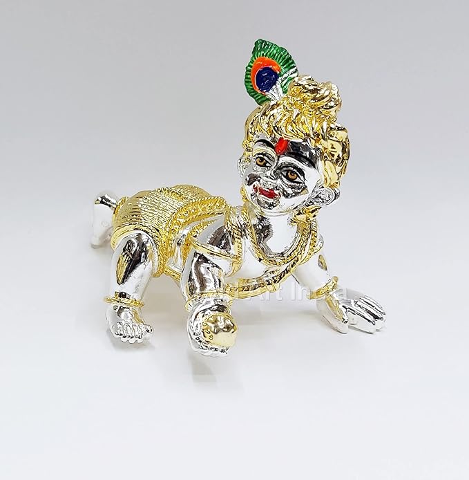Gold Art India Laddu Gopal Idol Gold & Silver Plated Bal Gopal Idol Krishna Idol (Two Tone)