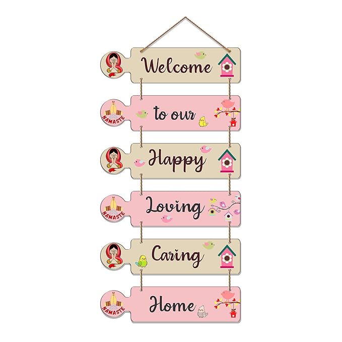 Artvibes Quotes Decorative Wall Art Mdf Wooden Wall Hanger for Living Room | Set of 6