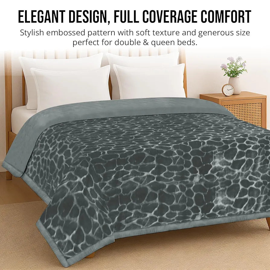 Cloth Fusion Floral Embossed Mink Blanket Single Bed for Winter Soft Kambal for Comfort & Warmth Slate Grey